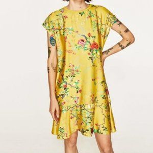 Zara yellow multi-print floral dress size Small